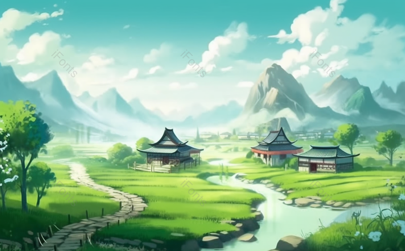 眺望小路河流石头小清新节气小满插画背景,插画/手绘图,插画/手绘图库,插画/手绘图下载,插画/手绘